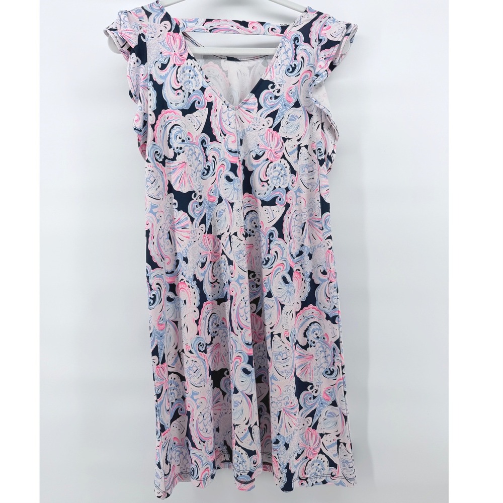 Lilly Pulitzer Dani Dress High Tide Navy Its For Shore Shell Seahorse Ruffle